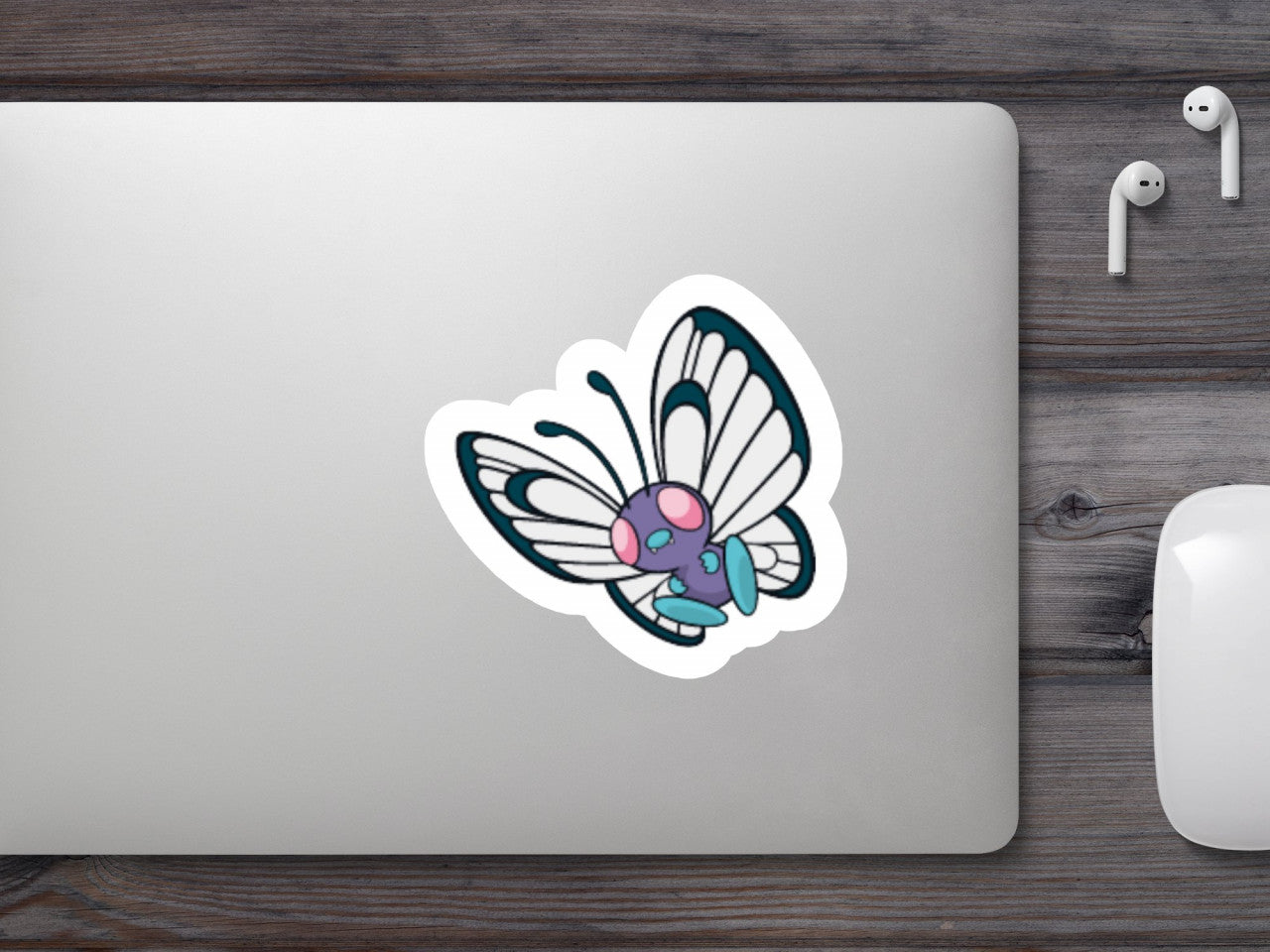 Set 4 bucati, Sticker decorativ, Pokemon Butterfree cu antene, Rezistent la apa, NO7550, 10 cm, Multicolor