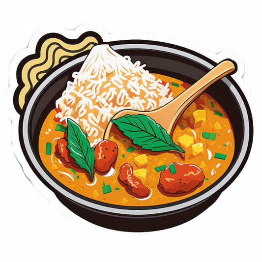 Set 4 bucati, Sticker decorativ, Portie de curry cu taitei, Rezistent la apa, NO7700, 10 cm, Multicolor