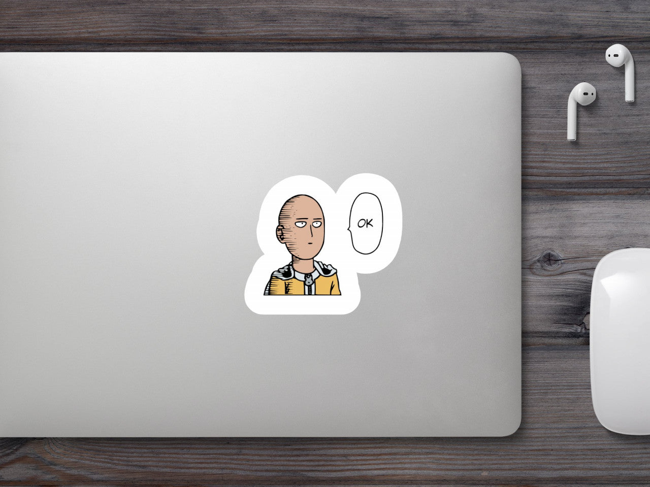 Set 4 bucati, Sticker decorativ, Saitama One Punch Man OK, Rezistent la apa, NO7878, 10 cm, Multicolor