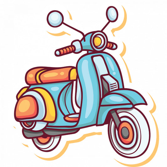 Set 4 bucati, Sticker decorativ, Scooter colorat, Rezistent la apa, NO8294, 10 cm, Multicolor