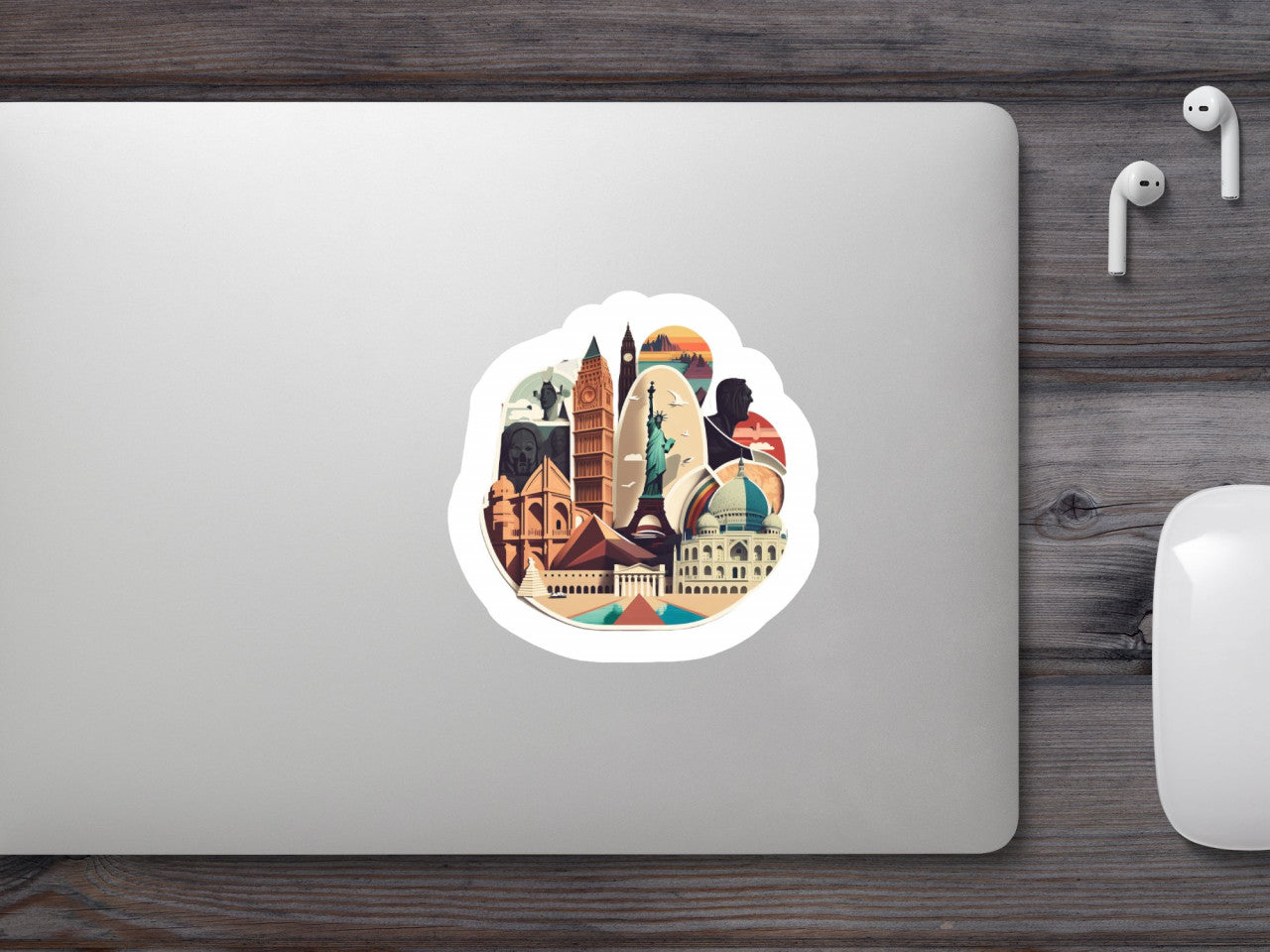 Set 4 bucati, Sticker decorativ, Simboluri din capitalele lumii, Rezistent la apa, NO8379, 10 cm, Multicolor