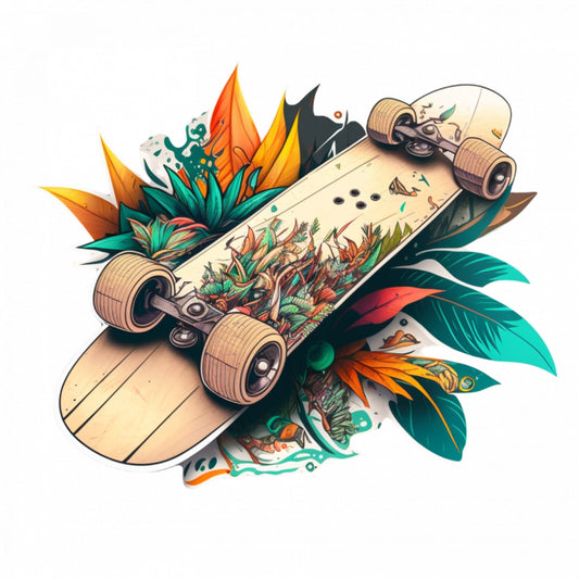 Set 4 bucati, Sticker decorativ, Skateboard cu flori, Rezistent la apa, NO9466, 10 cm, Multicolor