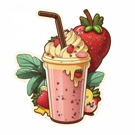 Set 4 bucati, Sticker decorativ, Smoothie cu banane si capsuni, Rezistent la apa, NO8227, 10 cm, Multicolor