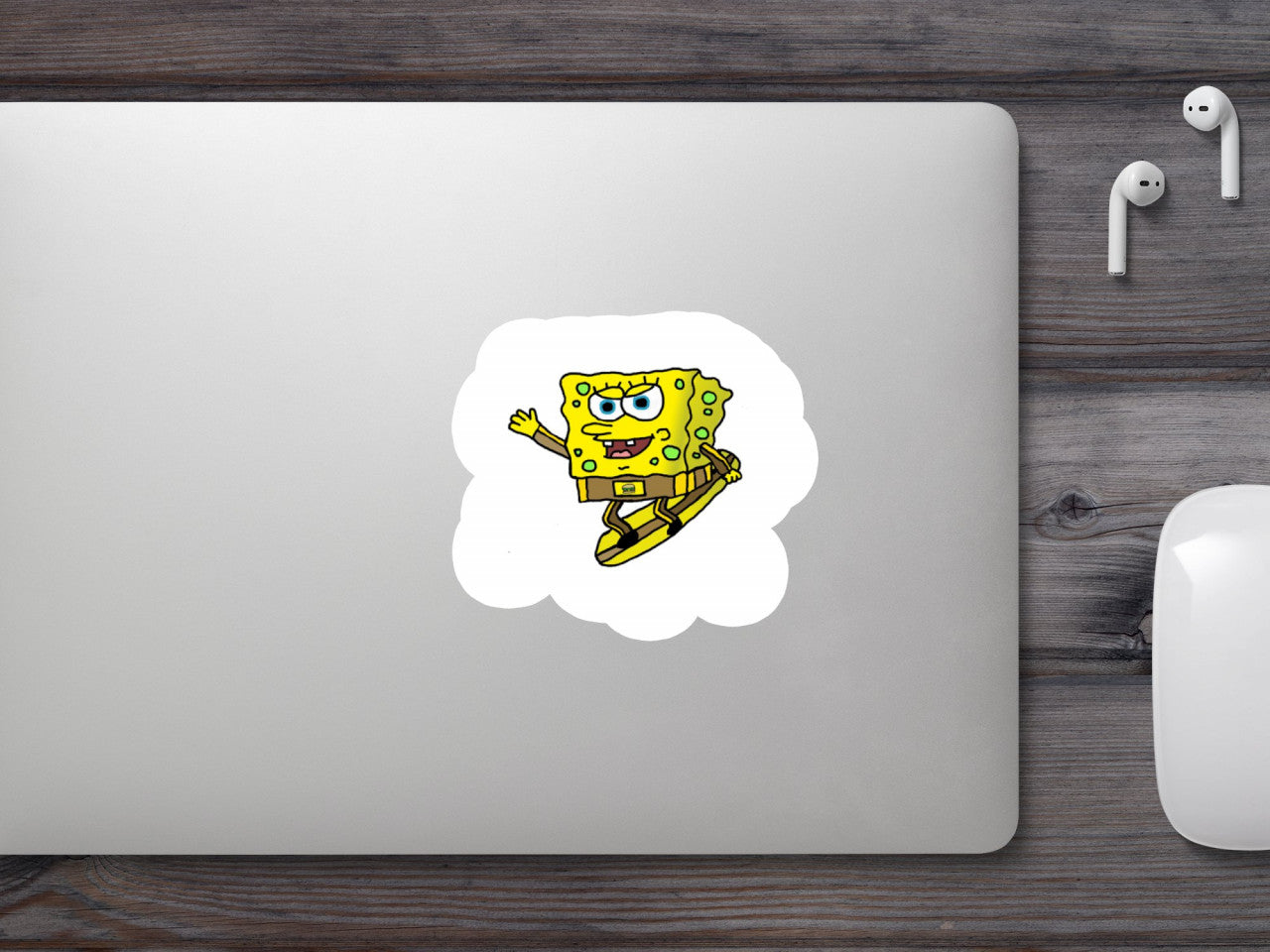 Set 4 bucati, Sticker decorativ, SpongeBob pe skeyboard Meme, Rezistent la apa, NO8937, 10 cm, Multicolor