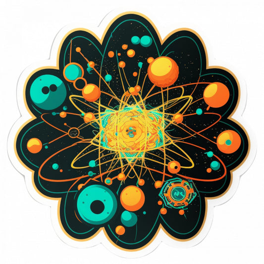 Set 4 bucati, Sticker decorativ, Structura atomica universala, Rezistent la apa, NO10145, 10 cm, Multicolor