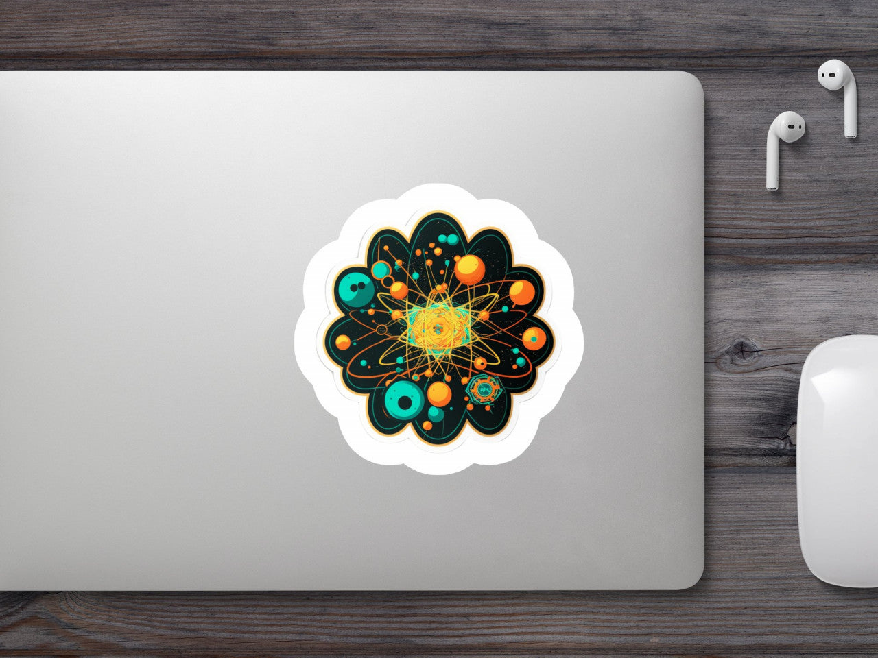 Set 4 bucati, Sticker decorativ, Structura atomica universala, Rezistent la apa, NO10145, 10 cm, Multicolor