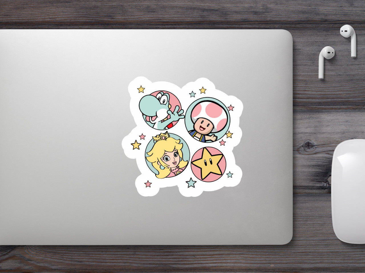 Set 4 bucati, Sticker decorativ, Super Mario Princess Peach, Rezistent la apa, NO9667, 10 cm, Multicolor