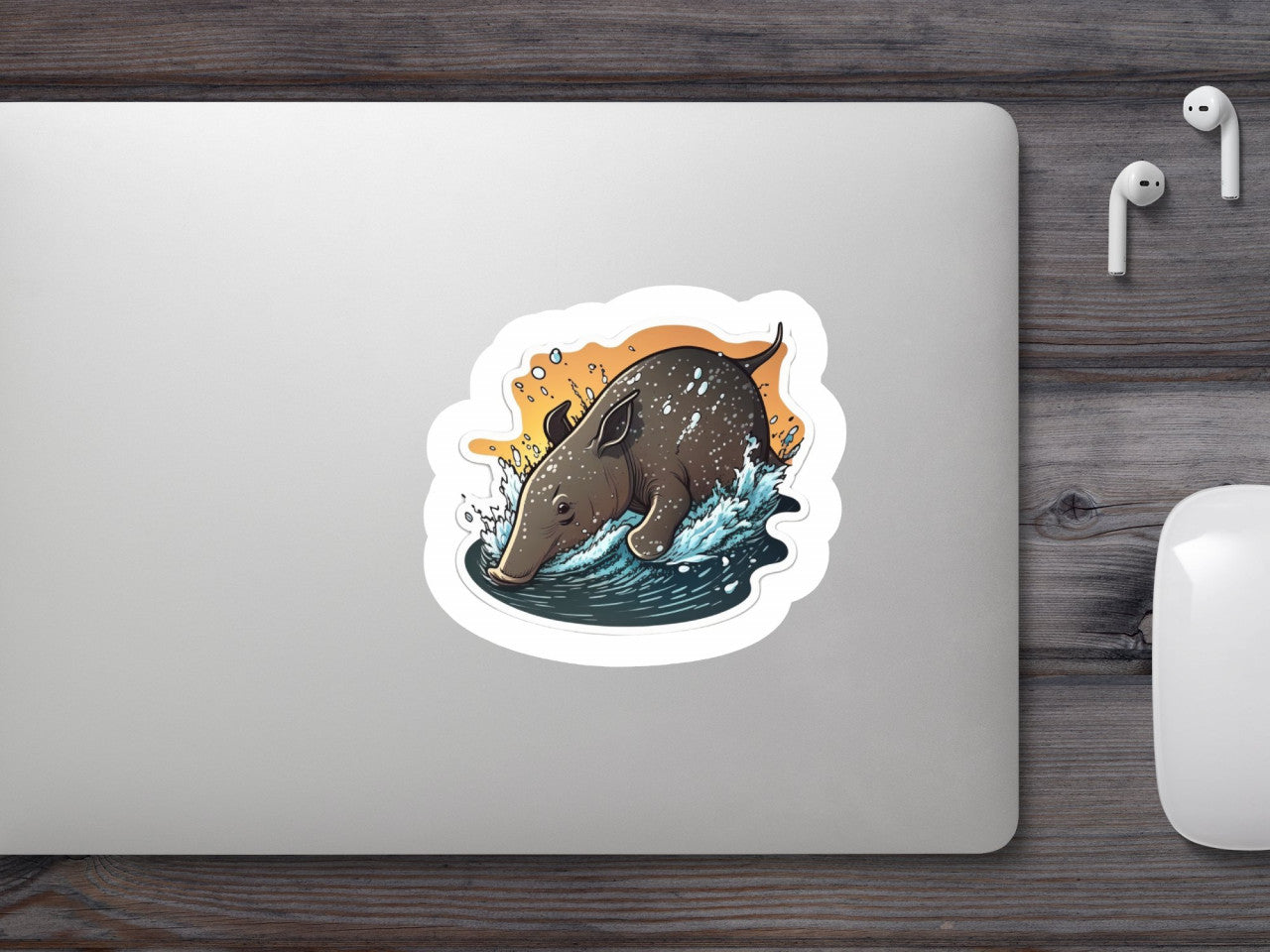 Set 4 bucati, Sticker decorativ, Tapir in apa, Rezistent la apa, NO8450, 10 cm, Multicolor