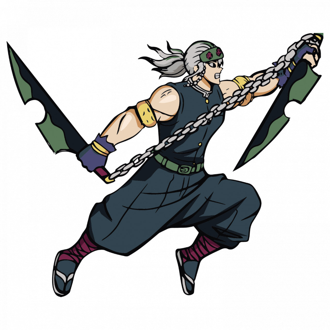 Set 4 bucati, Sticker decorativ, Tengen Uzui Demon Slayer, Rezistent la apa, NO7570, 10 cm, Multicolor