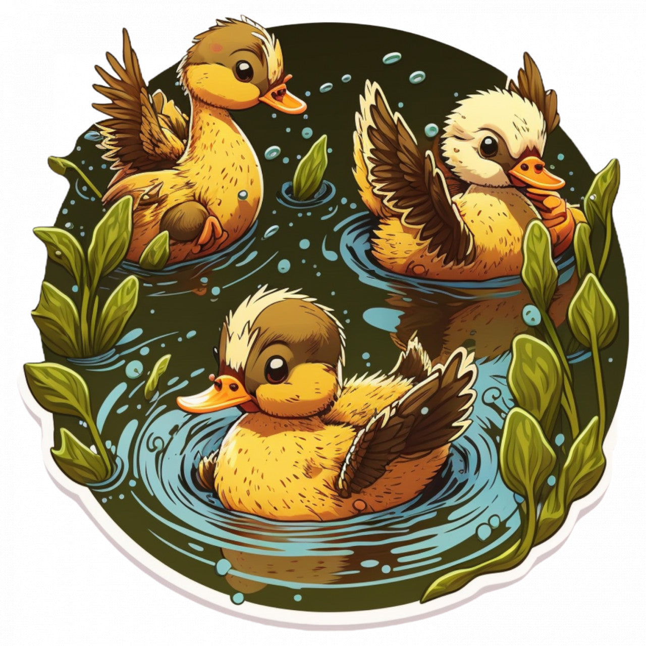 Set 4 bucati, Sticker decorativ, Trei ratuste pe lac, Rezistent la apa, NO8464, 10 cm, Multicolor