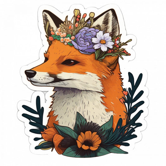 Set 4 bucati, Sticker decorativ, Vulpea in flori, Rezistent la apa, NO9156, 10 cm, Multicolor