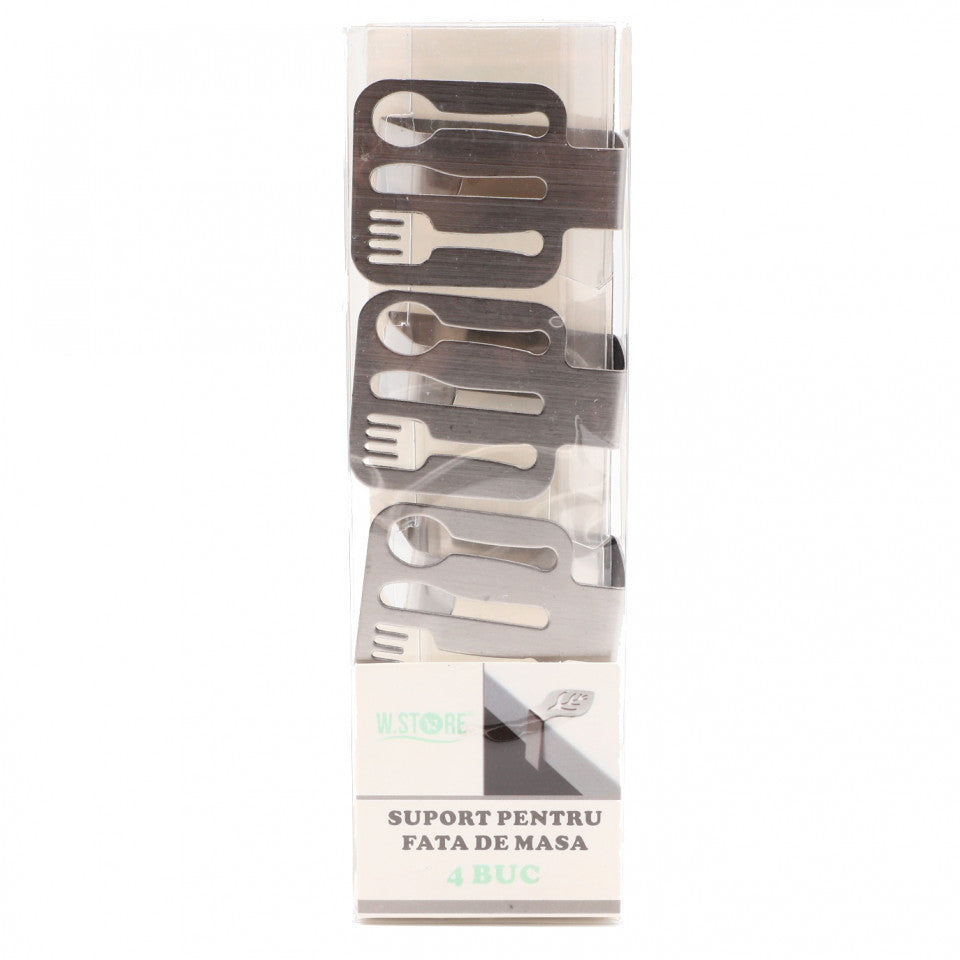 Set 4 bucati, Suport pentru prindere fata de masa, model tacamuri, inox, 5 x 4.5 cm