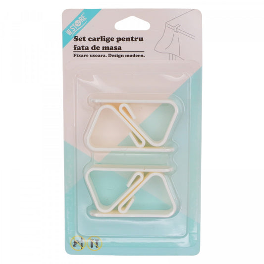 Set 4 Carlige pentru prindere fata de masa, 6 x 3.3 cm, Alb