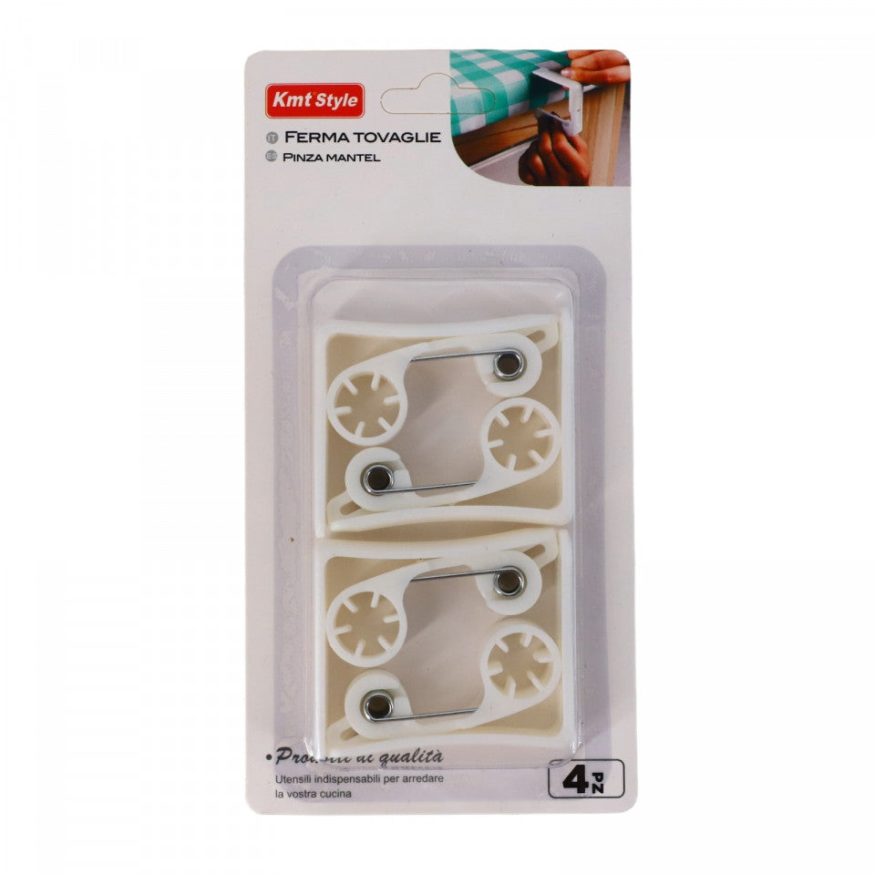 Set 4 cleme pentru prins fata de masa, NO5423, Alb
