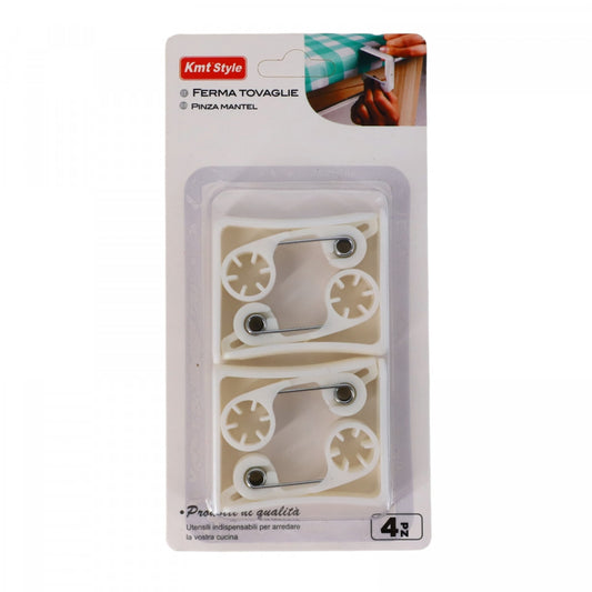 Set 4 cleme pentru prins fata de masa, NO5423, Alb