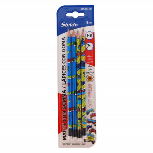 Set 4 creioane cu guma, Stelan, NO23612, Multicolor