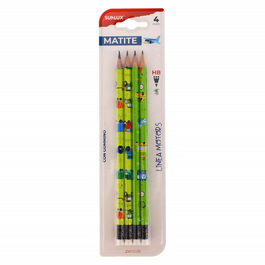 Set 4 creioane cu guma, Sunlux, NO2356, Multicolor