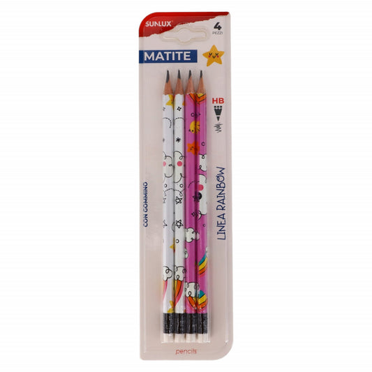 Set 4 creioane cu guma, Sunlux, NO2357, Multicolor