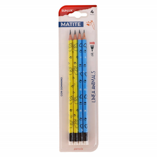 Set 4 creioane cu guma, Sunlux, NO2358, Multicolor