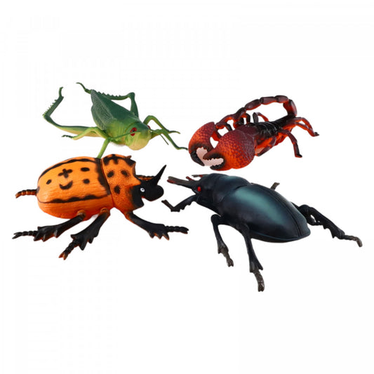 Set 4 insecte, Scorpion, Radasca, Gandac cu horn, Greiere, 13 cm, Multicolor