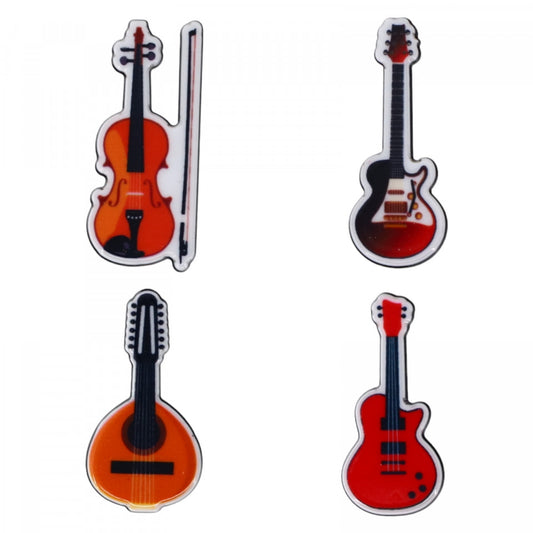 Set 4 insigne amuzante, Instrumente cu corzi, NO905, 3.5 cm, Multicolor