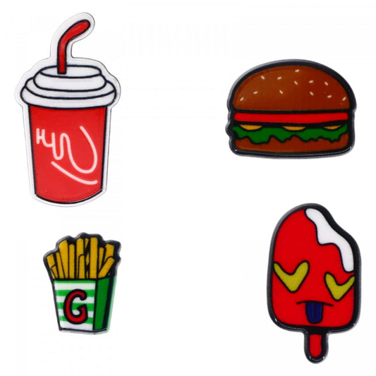 Set 4 insigne amuzante, Mancare fast food, NO917, 3 cm, Multicolor