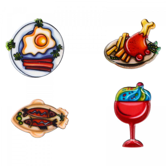Set 4 insigne amuzante, Mancare, NO923, 2.5 cm, Multicolor