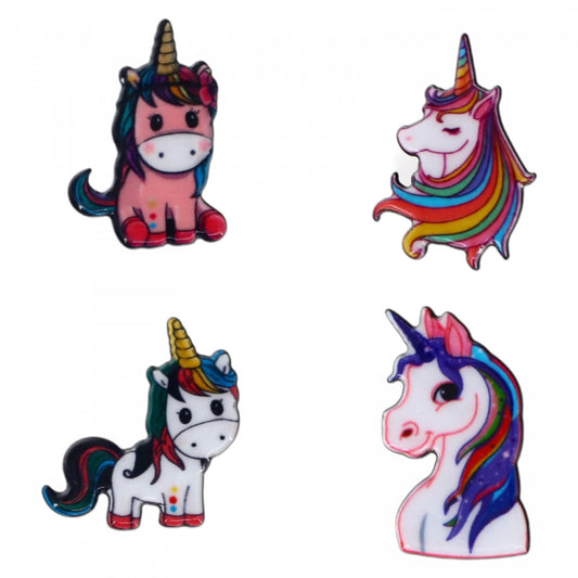 Set 4 insigne amuzante, Unicorni, NO935, 3.5 cm, Multicolor
