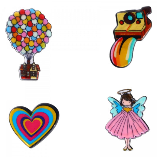 Set 4 insigne amuzante, UP, Instagram, Inima, Ingeras, NO915, 3 cm, Multicolor