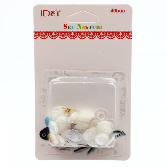 Set 40 buc, Nasturi 10 mm, Alb