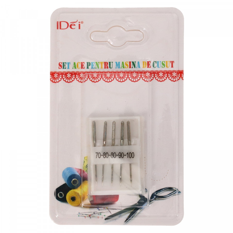 Set 5 ace pentru masina de cusut, NO42323, 70 - 80 - 90 - 100, Argintiu