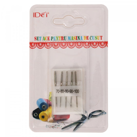 Set 5 ace pentru masina de cusut, NO42323, 70 - 80 - 90 - 100, Argintiu