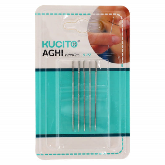 Set 5 bucati, Ace cu ochi mare pentru cusut, NO567, 6 cm, Argintiu