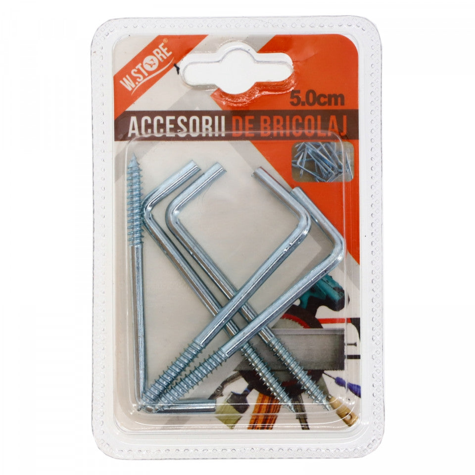 Set 5 bucati, Agatatoare tip L cu filet, 5 cm, Argintiu