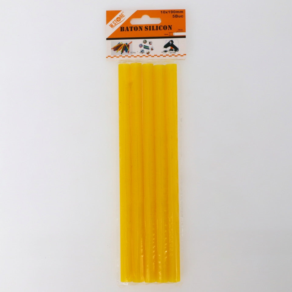 Set 5 bucati, Baton de silicon, rezerve pentru pistolul de lipit, NO020, 1 x 19 cm, Galben