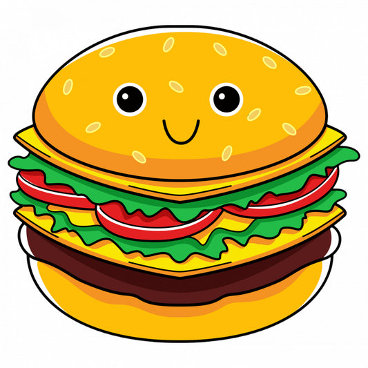 Set 5 bucati, Sticker decorativ, Burger cu ochi, Rezistent la apa, NO8657, 6 cm, Multicolor