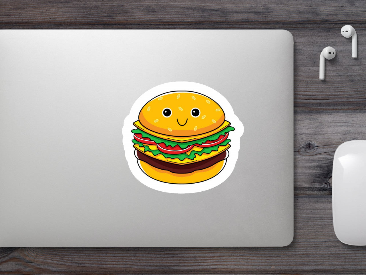 Set 5 bucati, Sticker decorativ, Burger cu ochi, Rezistent la apa, NO8657, 6 cm, Multicolor