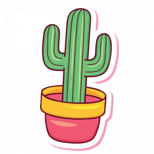 Set 5 bucati, Sticker decorativ, Cactus colorat, Rezistent la apa, NO8677, 6 cm, Multicolor