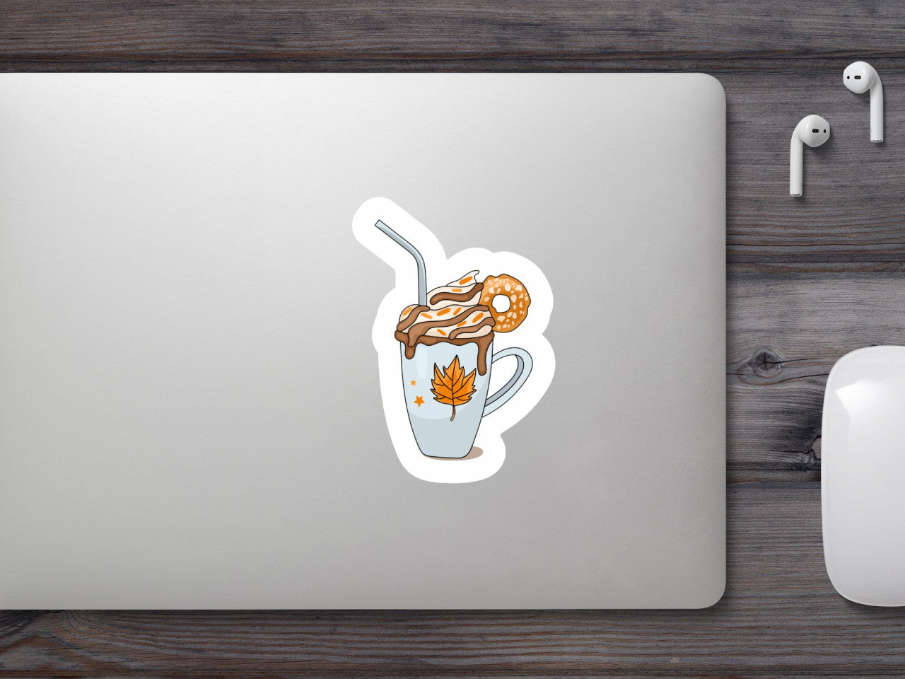 Set 5 bucati, Sticker decorativ, Cafea cu lapte si frisca, Rezistent la apa, NO8681, 6 cm, Multicolor
