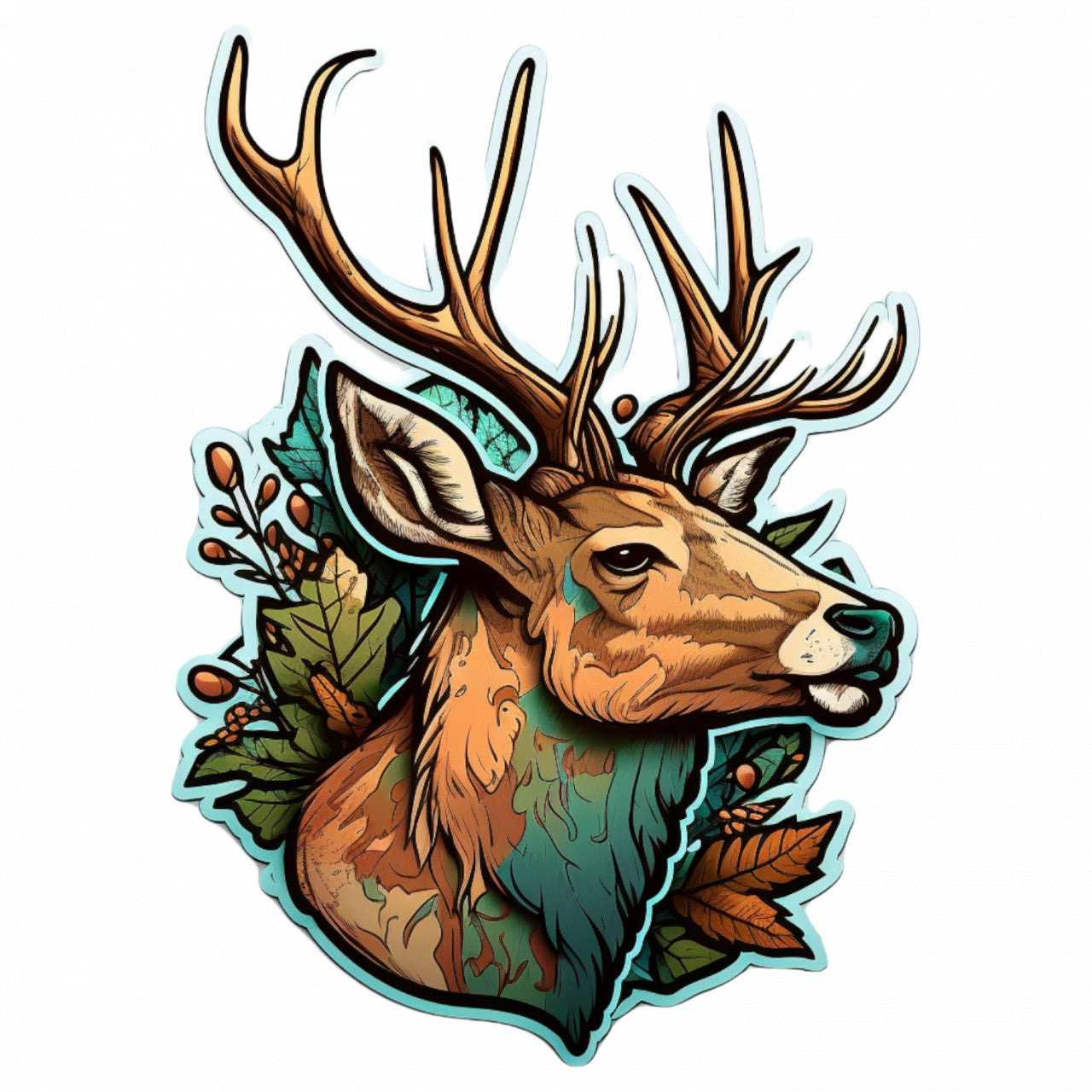 Set 5 bucati, Sticker decorativ, Cap de cerb in padure, Rezistent la apa, NO8722, 6 cm, Multicolor