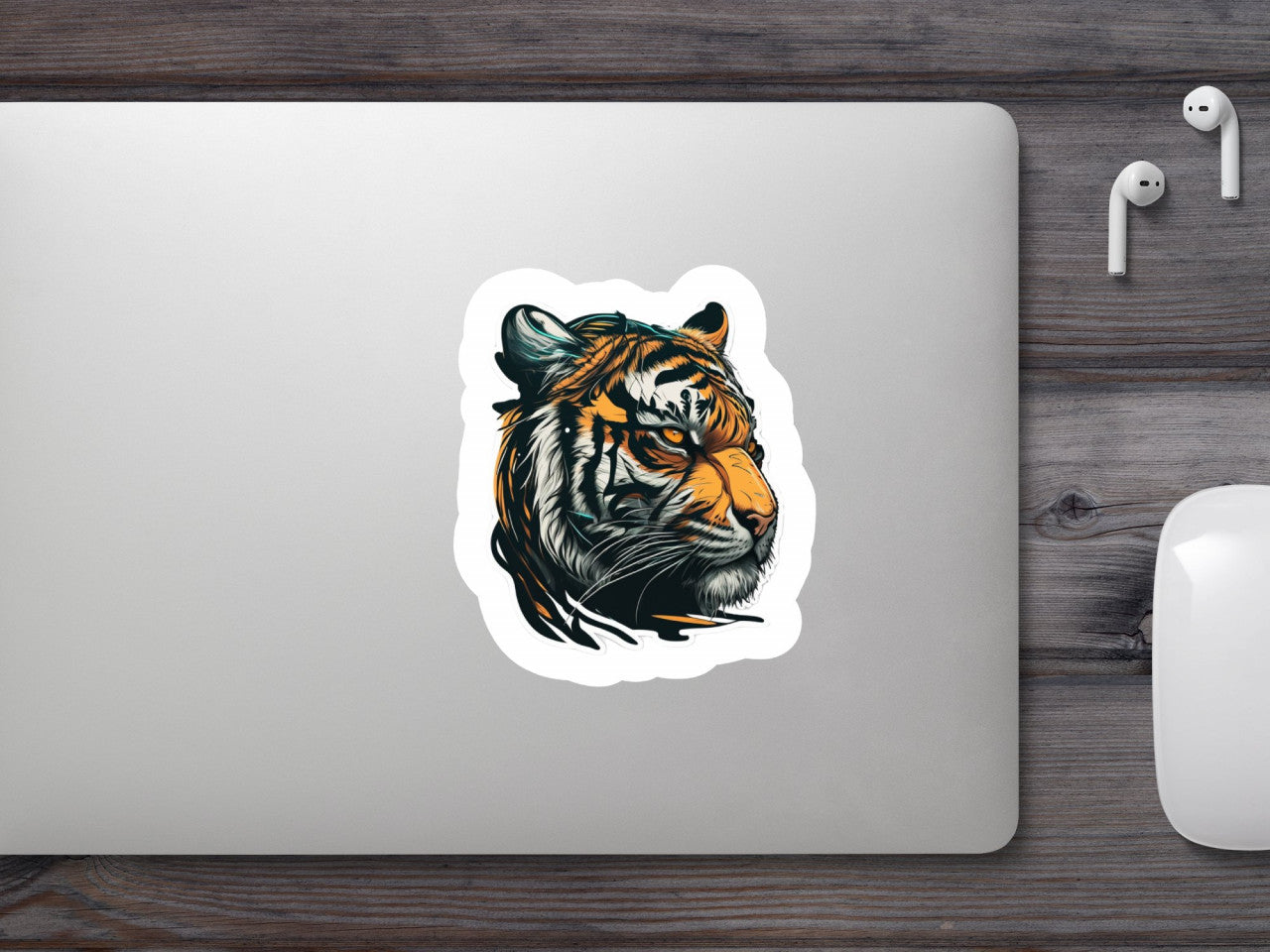 Set 5 bucati, Sticker decorativ, Cap de tigru, Rezistent la apa, NO8724, 6 cm, Multicolor