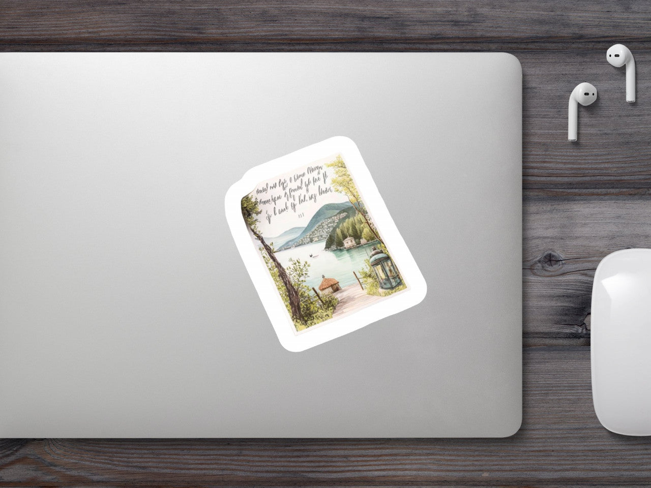 Set 5 bucati, Sticker decorativ, carte postala cu peisaj de munte, Rezistent la apa, NO8735, 6 cm, Multicolor