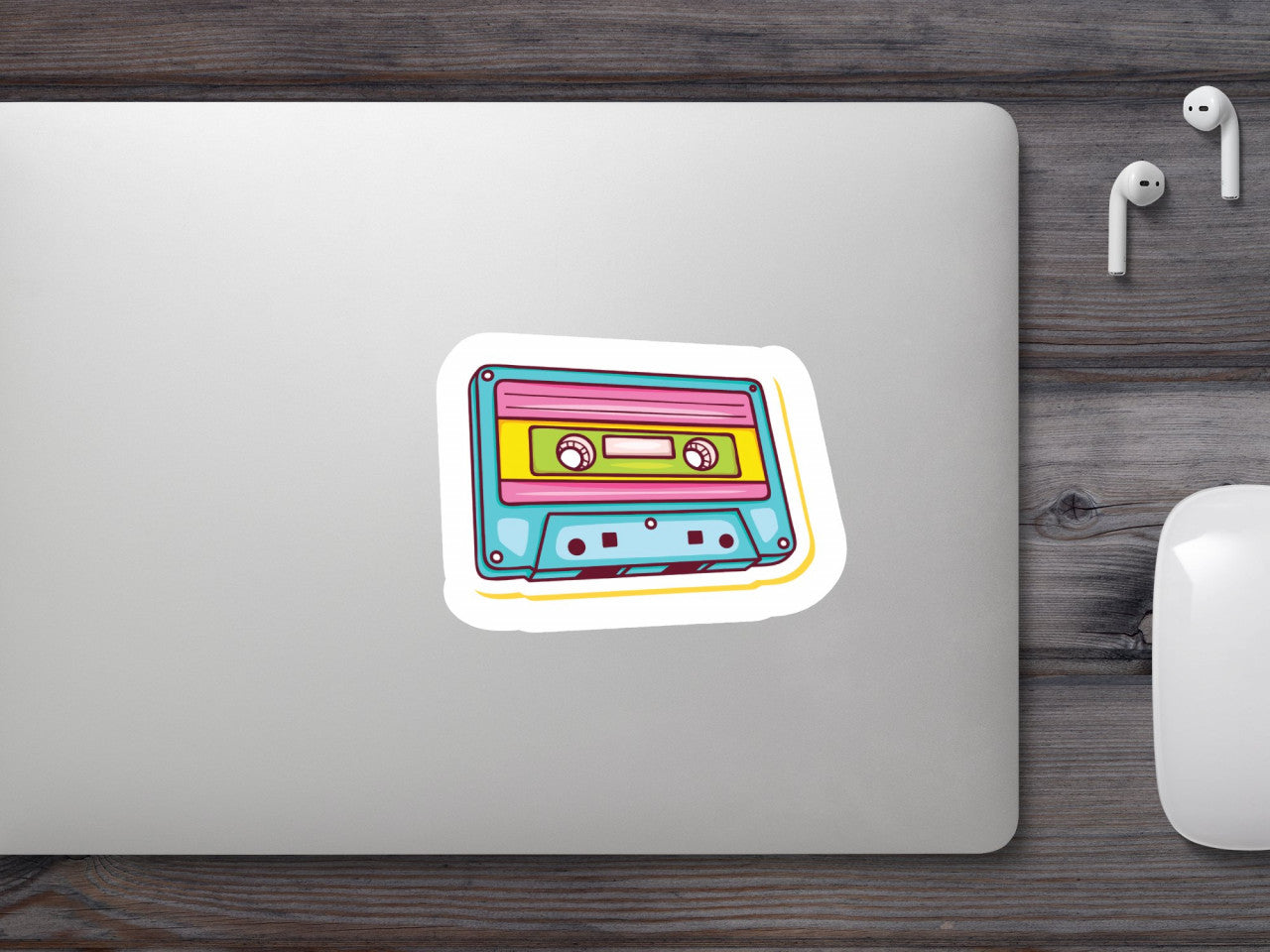 Set 5 bucati, Sticker decorativ, Caseta retro, Rezistent la apa, NO8757, 6 cm, Multicolor