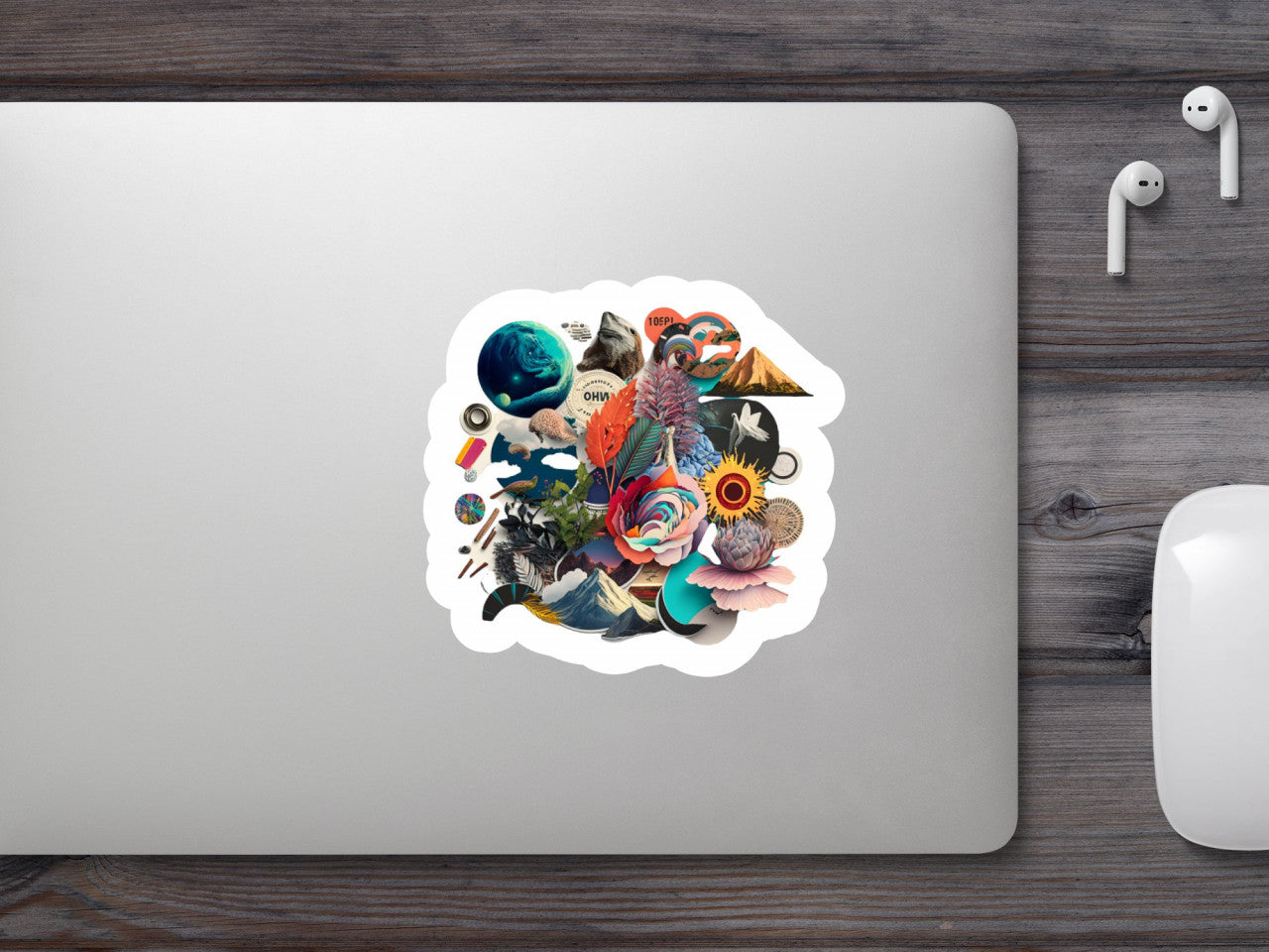 Set 5 bucati, Sticker decorativ, Colaj de materiale diverse, Rezistent la apa, NO8862, 6 cm, Multicolor