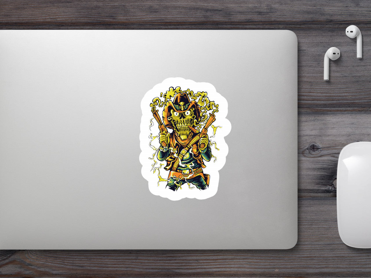 Set 5 bucati, Sticker decorativ, Cowboy craniu, Rezistent la apa, NO8921, 6 cm, Multicolor