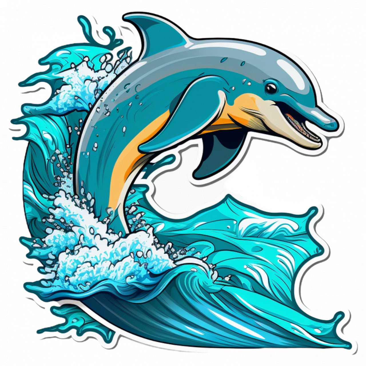 Set 5 bucati, Sticker decorativ, Delfin pe val, Rezistent la apa, NO8973, 6 cm, Multicolor