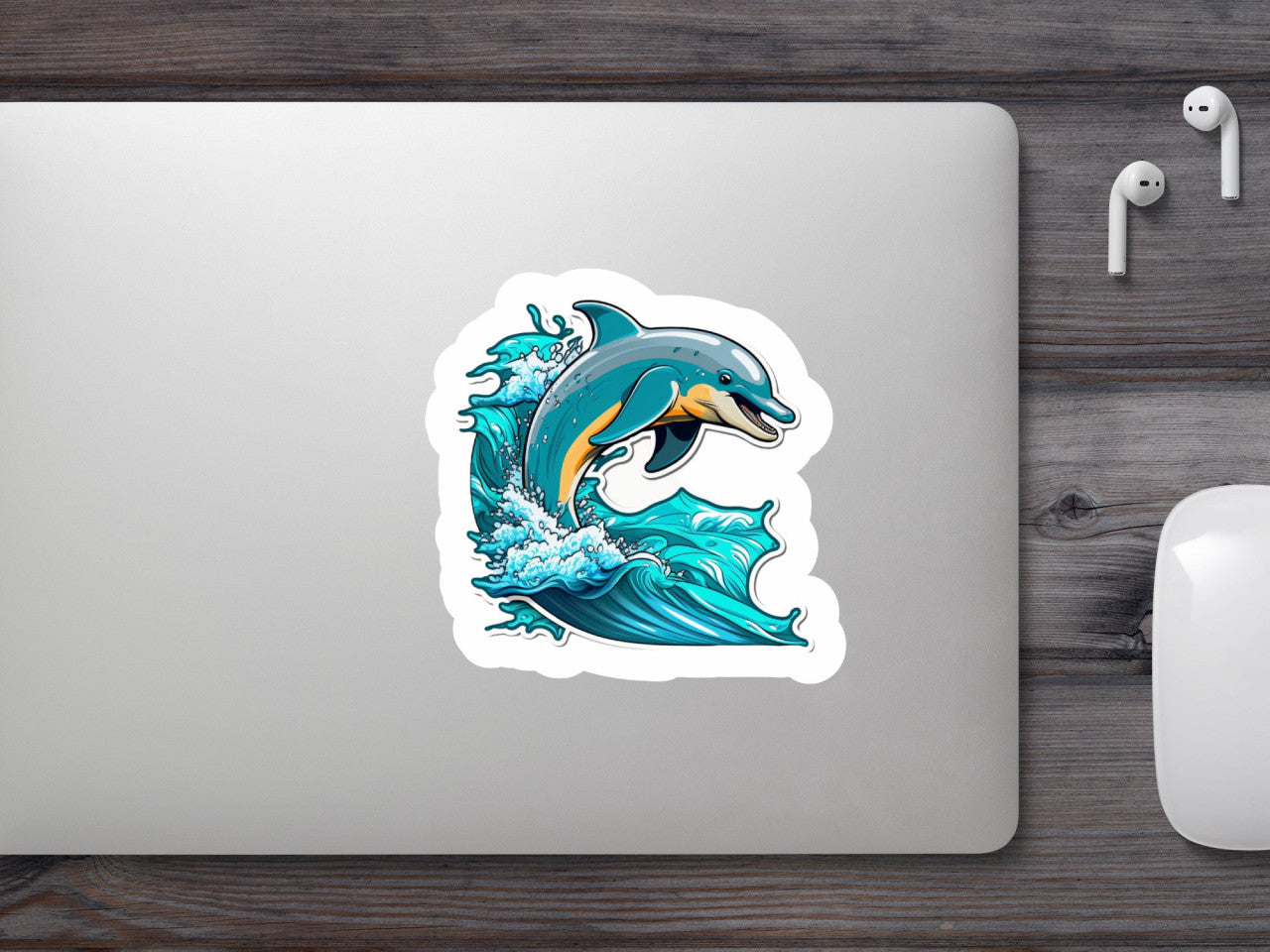 Set 5 bucati, Sticker decorativ, Delfin pe val, Rezistent la apa, NO8973, 6 cm, Multicolor