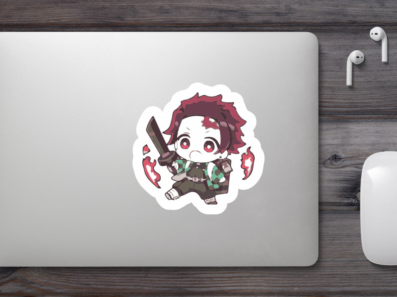 Set 5 bucati, Sticker decorativ, Demon Slayer Tanjiro Kamado in lupta, Rezistent la apa, NO8991, 6 cm, Multicolor