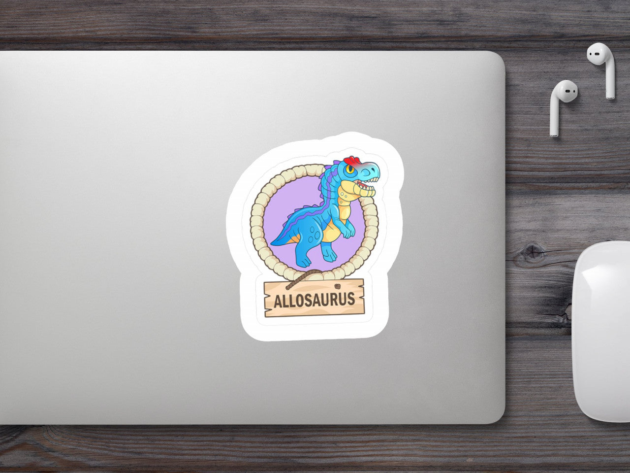 Set 5 bucati, Sticker decorativ, Dinozaur Allosaurus, Rezistent la apa, NO9006, 6 cm, Multicolor