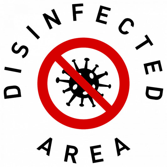 Set 5 bucati, Sticker decorativ, Disinfected Area. Warning Sign. Coronavirus, Rezistent la apa, NO9026, 6 cm, Multicolor